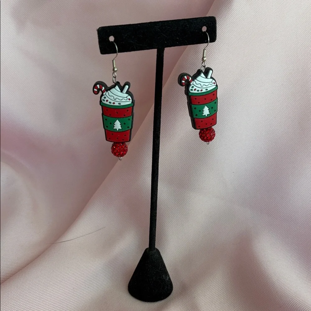 Handmade Festive Latte Christmas Cup Earrings - - Picture 6 of 13